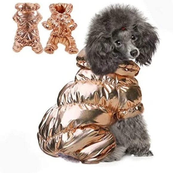 Chic Dog Other - Chic Dog Rose Gold colored waterproof 4 legged puffy winter coat M